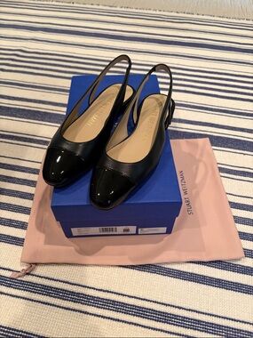 NWT Stuart Weitzman Black Patent Cap-Toe Sleek Slingback Flats Size 6.5B
